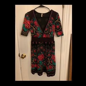 Free People Black Floral V-neck Dress